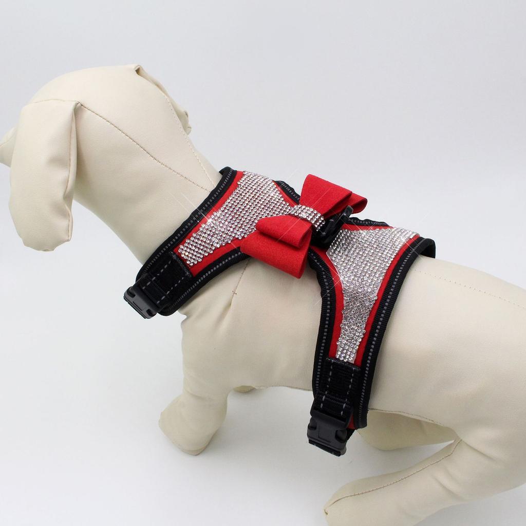 Popular Rhinestone Pet Chest Strap Punch Dog Chest Strap Reflective Nylon Strap Dog Leash
