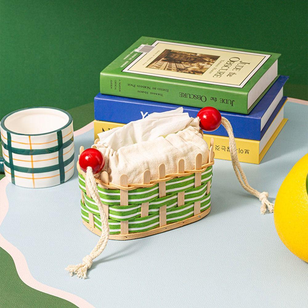 Cloth Liner Desktop Weaving Basket Hand Woven Tissue Storage Box Napkin Dispenser  Office