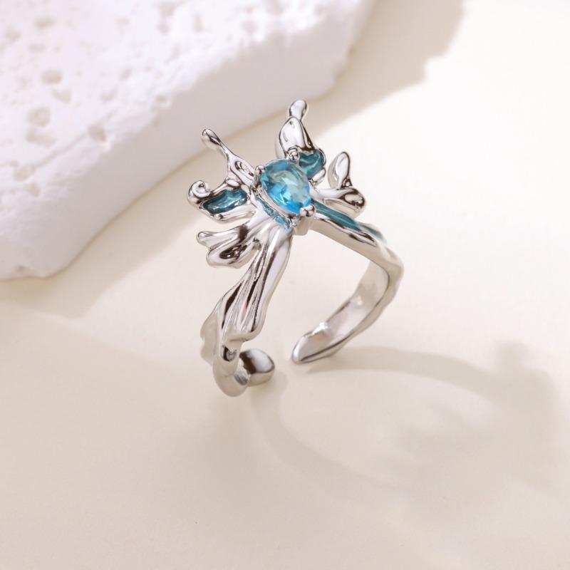 Color oil drop butterfly sun silver ring women's niche design light luxury high sense exquisite fashion ring