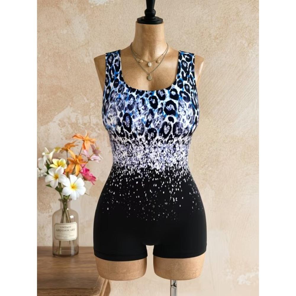 Sommer Strand Pool Bekleidung Abstraktes Muster Gedruckt Einteiler Boy Short Badeanzug Damen Athletisch Schlanke Passform Badeanzug