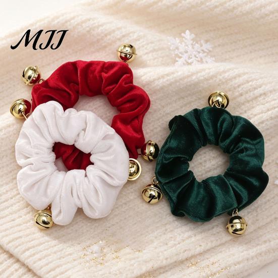 Winter Hair Accessories for Sweaters Christmas Velvet Scrunchies with Bells, Elastic Ties Holiday Party Decorations Women Girls, Retro Ponytail