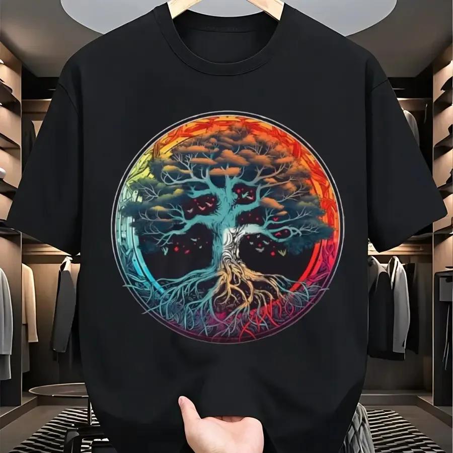 New Arrival Yggdrasil Tree Of Life Graphic T Shirt Unisex Retro Psychedelic Nature Casual Cotton Short Sleeve Top S