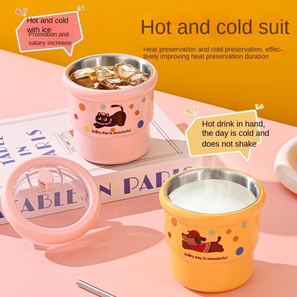 Cartoon Stainless Steel Mug Insulated Leakproof Drinking Cup Stylish Tea Cup  Gym