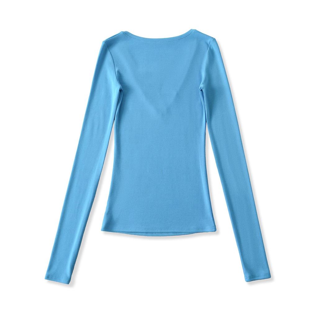 Spicy V-neck Pearl Hollow Long Sleeve Knit T-shirt - Women's Autumn Winter Slim Fit Base Layer