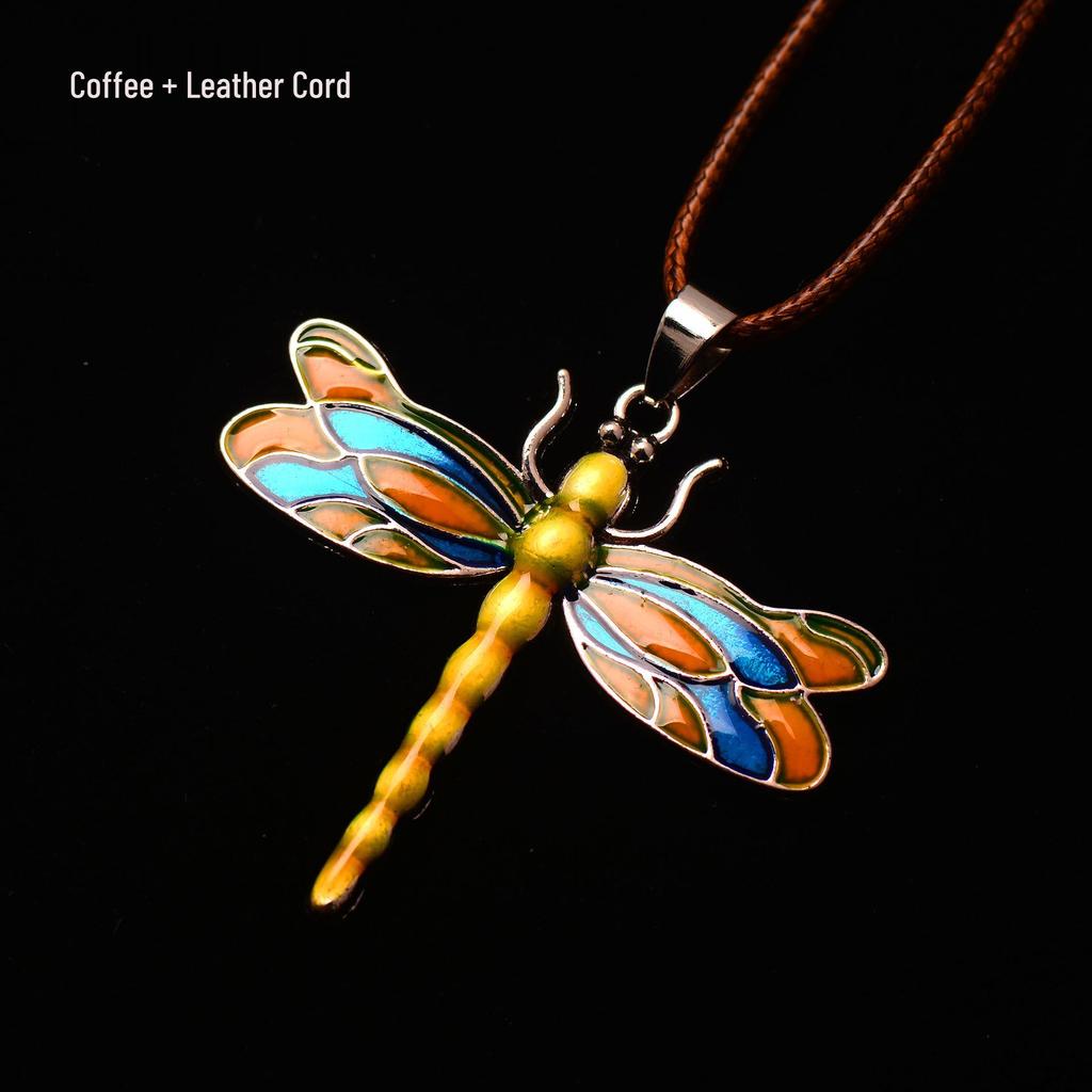 Silver Dragonfly Necklace with Luminous Butterfly - Retro Forest-Inspired
