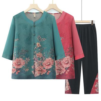 Chinese Style Summer Set for Elderly Women: Loose Shirt for Mom or Grandma