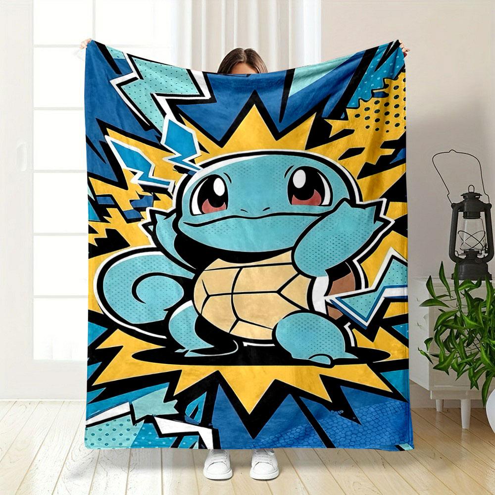 Cartoon Turtle with Comic Style Background Patterned blanket, flannel, suitable for all seasons, home decor, warm and cozy