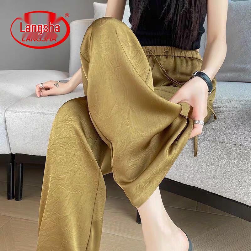 Langsha Women s Summer High-Waist Ice Silk Straight Wide-Leg Pants 2XL