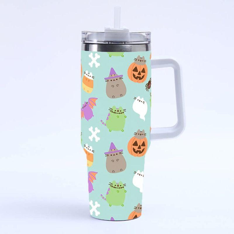 Halloween Print 40oz Large Capacity Thermos Cup, Thermal Insulation and Cold Retention, Ice Cup with Handle and Straw, Car Cup