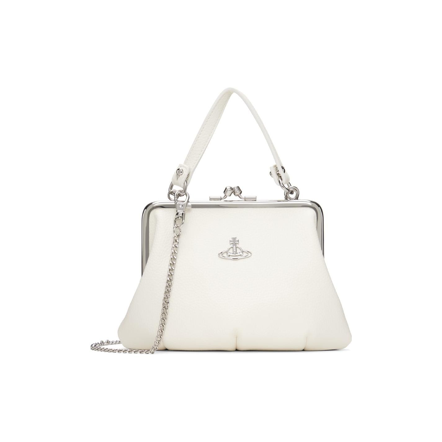 Vivienne Westwood Oma Frame Zilver Logo Afneembare Schouderband Handvat Tas Dames Schoudertas Wit 52020003S000DA401 Basic Set (Bag+Dust Bag)
