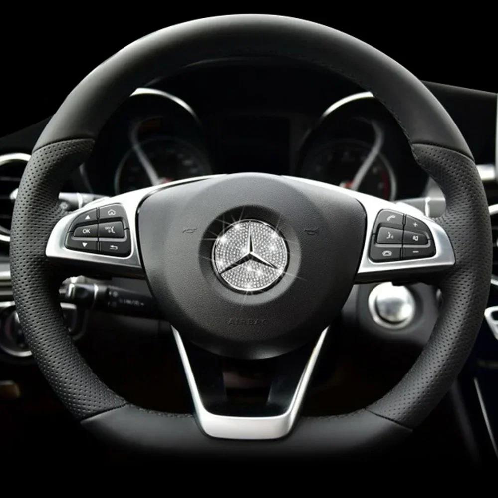 C200 E200 Nowy Do Mercedes Benz 45/49mm Kryształowy Diamentowy Naklejka Godło Na Kierownicę Samochodową Dla Mercedes Benz AMG A B C E S GLA CL