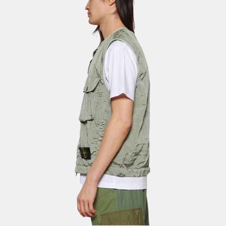 Stone Island SS23 Solid Color Large Pocket Zipper Vest Unisex Vests Green 7815G0619-V0055