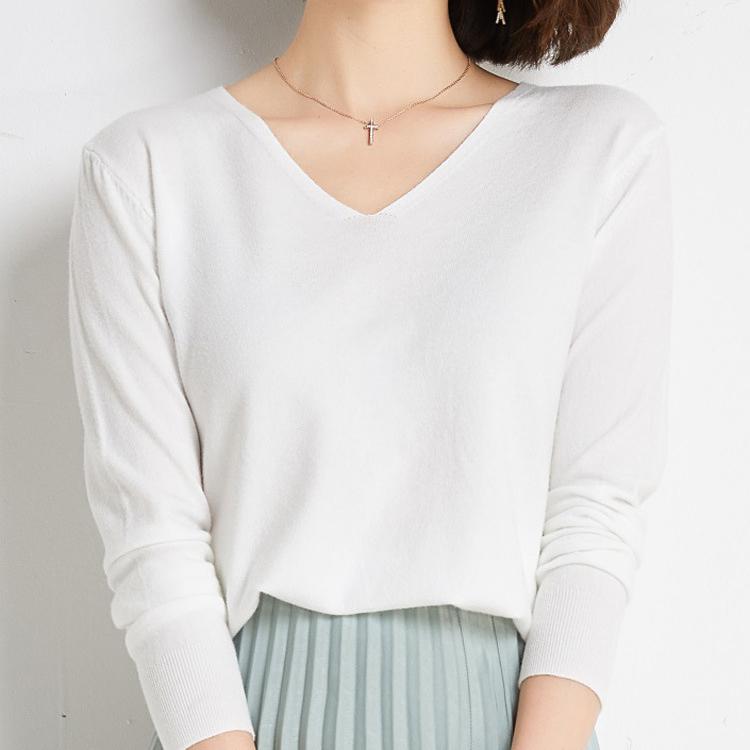 

YYFS женские модные повседневные однотонные свитера с v-образным вырезом и длинными рукавами на весну и осень L