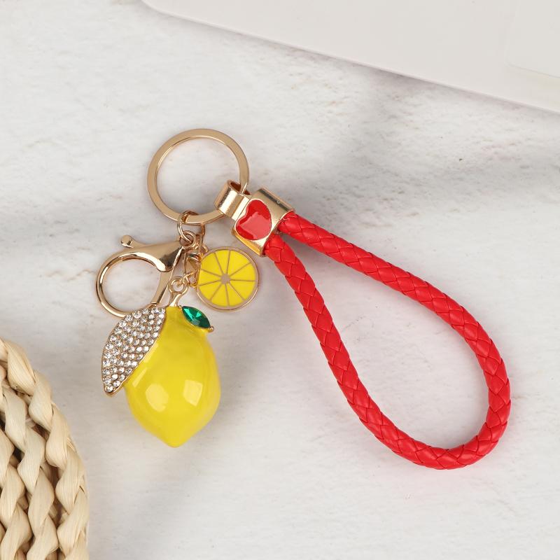 Porte-clés Motif Citron Mignon Incrustation de Strass Brillants Pendentif de Sac à la Mode Porte-clés Durable pour Filles Usage Quotidien Petit Cadeau