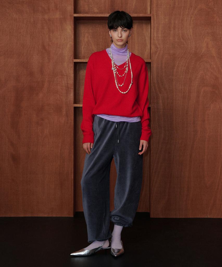 MELLY&ROSE Meli Pure Wool V-Neck Pullover (319230)_Red