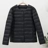 Women's 90% White Duck Down Lightweight Short Jacket - Round Neck, Solid Color, Warm and Collarless for Autumn/Winter