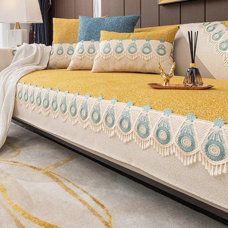 Husă de canapea din chenille pentru sufragerie Canapele anti-alunecare Prosop Huse de canapea în formă de L Covoraș de colț pentru canapea Pern de scaun Casă modernă