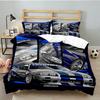 Set Biancheria da Letto 3 Pezzi Skyline Blue Racing Spirit Speed Style, per 1 Copripiumino e 2 Federe Perfetto come Regalo per Fan, Ideale per Camera da Letto, Dormitorio