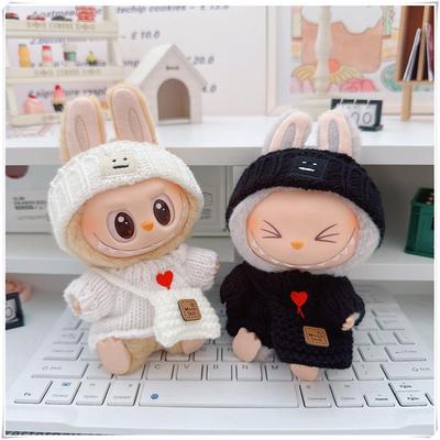 17cm Labubu Doll Clothes Set: Heart Sweater, Hat, Crossbody Bag - First & Second Generation.