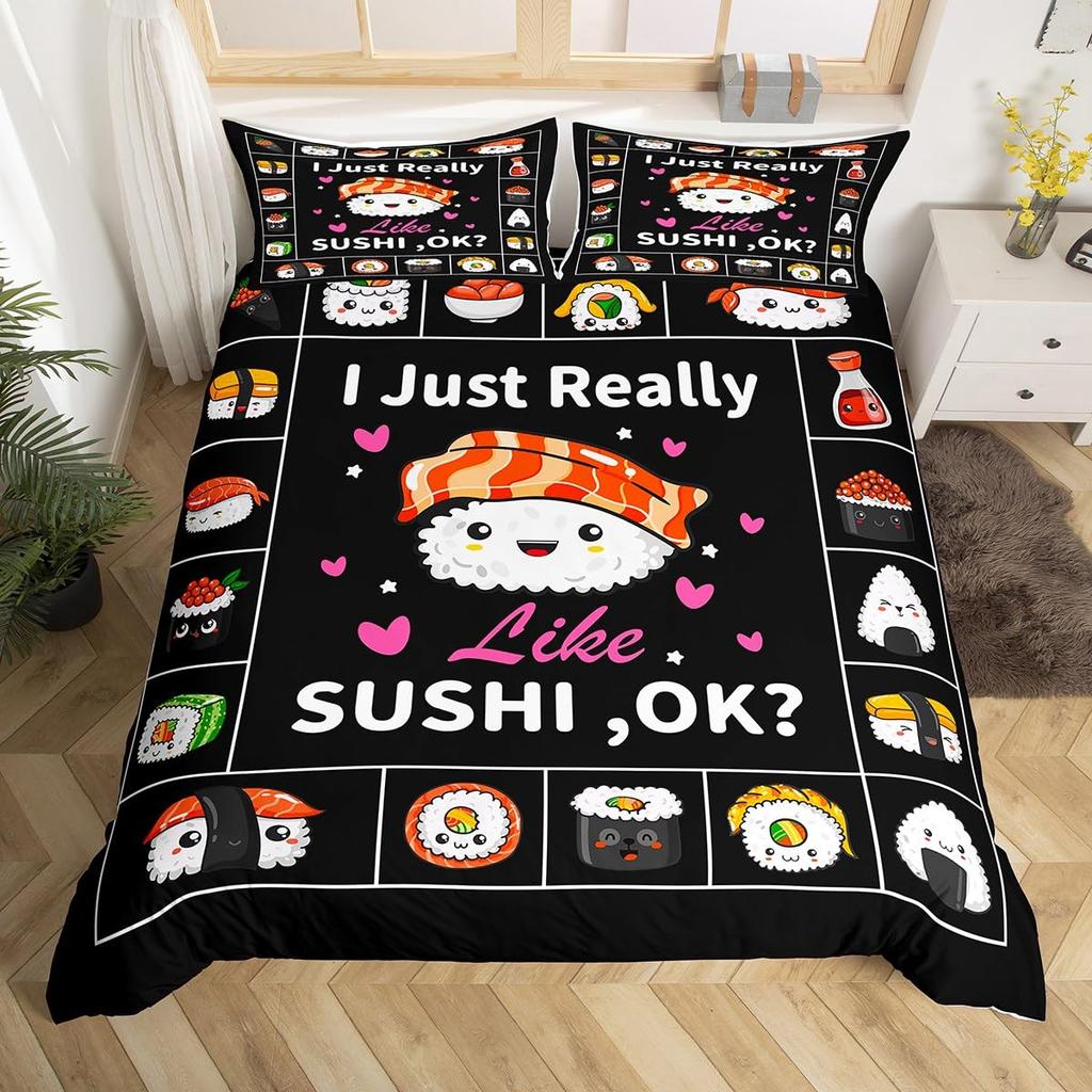 Sushi Duvet Cover Sets For Kids Boys Girls Lightweight Down Quilt Covers Bedroom Decor 2 Pillowcases 1 Duvet Cover No Comforter
