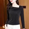Glänzendes Netzoberteil mit verzierten Rosen Damen Frühling Herbst Neu Unterzieh-T-Shirts Langarm T-Shirt M-3XL