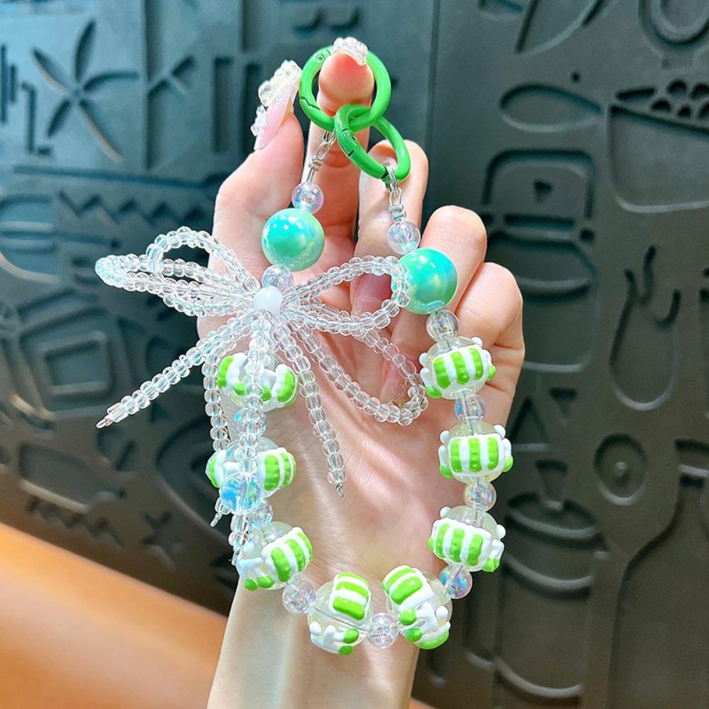 Anti-lost Bow String Bead Mobile Phone Chain Colorful Ball Beaded Phone Strap  Female Lady Girl