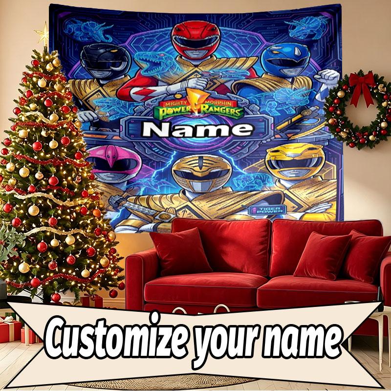 Custom Name Personalized Power Rangers Print Tapestry, Wall Art Decor, Bedroom, Dorm, Apartment, LivingRoom, Party Backdrop, Gift for Birthday