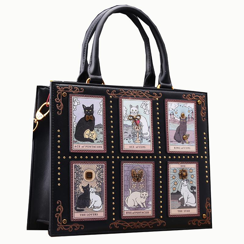 Borsa Designer Vintage e di Lusso con Ricamo Delicato Stampa Gatto Popolare e alla Moda per Donna Borsa Tote ad Alta Capacità