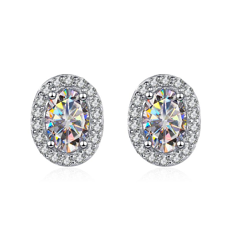 Bague Ringen Oval Cut Moissanite Diamond Stud Earring 100% 925 Silver Promise Wedding Platinum Plated Jewelry For Women Bridal