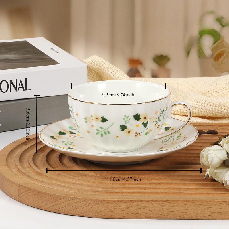 Bone China Coffee Cups 180ml Light Luxury Exquisite Tea Cup Floral Ceramics Home Office Tea Set, 1 Set