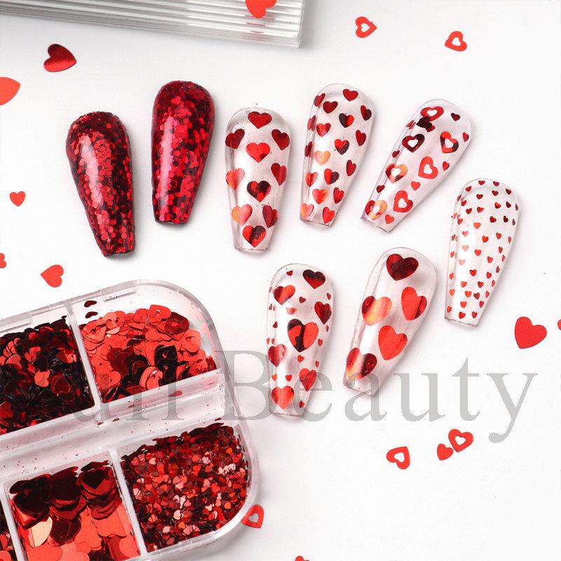 Nail Sequins 12 Romantic Valentine's Day Glitter Pink Love Sequins Boxed Nail Sequins