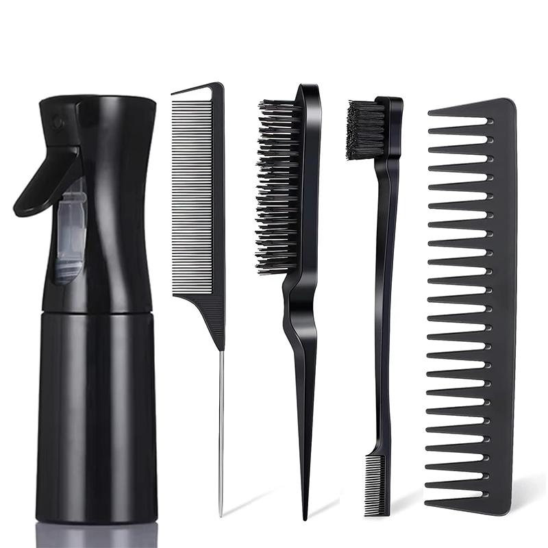 5pcs Hair Styling Set 2in1 Edge Control Brush Teasing Brush Rat Tail Fine Comb Wide Tooth Comb Hairdressing Tools Salon