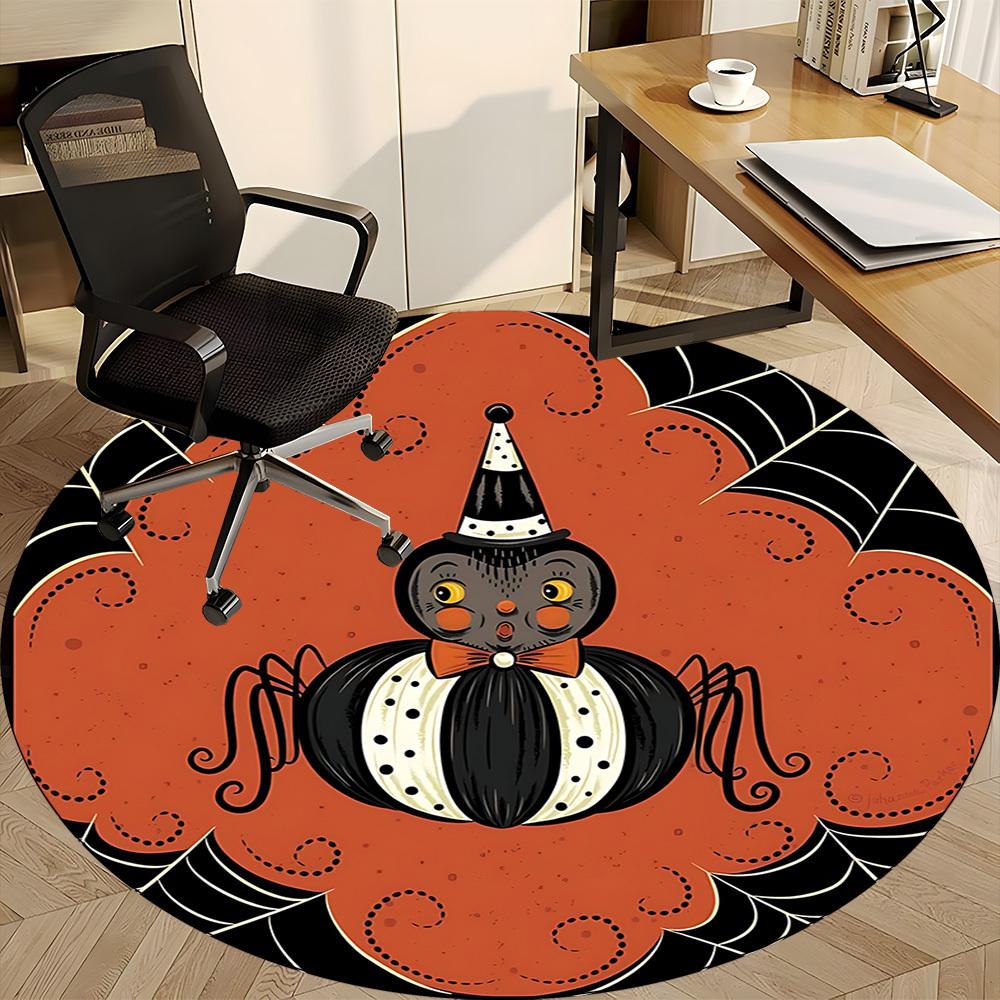 1pc Halloween Spider Office Round Area Rug, Indoor Mat Suitable For Office, Under Office Chairs Bedroom Living Room Home Decor, Room Deco