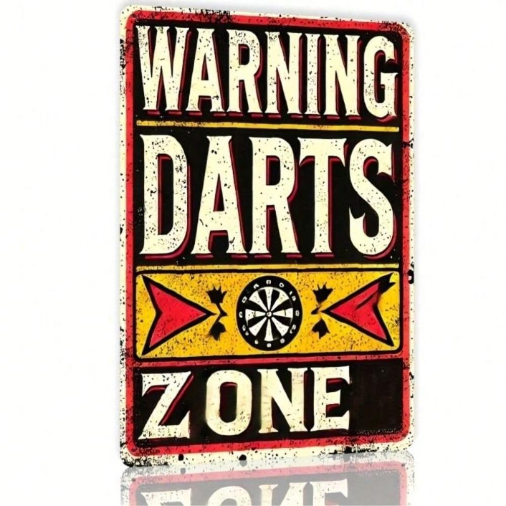Darts Warning Sign Flat Design Metal Wall Decor For Garage