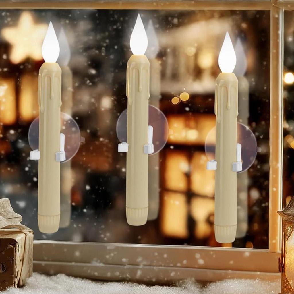4PCS Window Candles LED Dusk To Dawn Window Candles With Sensor Flickering Flameless Battery Lamp with Suction Cup