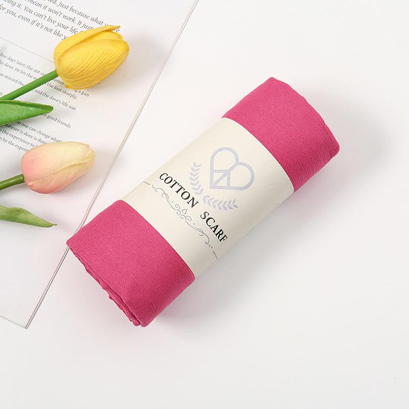 Autumn and winter new micro-elastic crumpled cotton blended long towel right angle lock edge polyester headscarf hot-selling solid color scarf