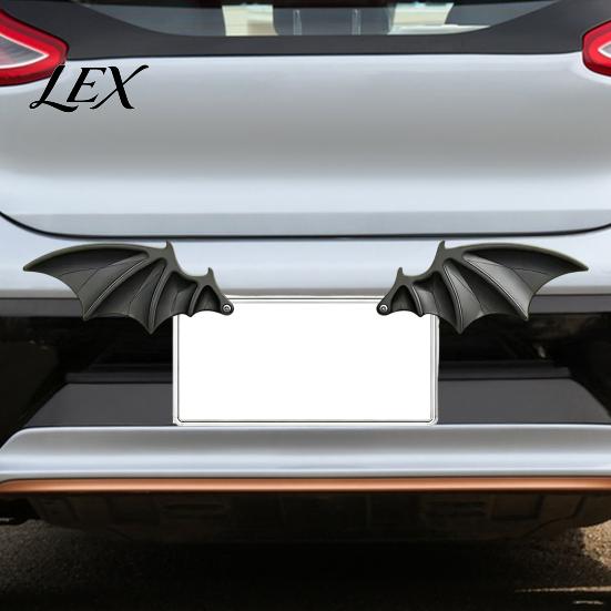 Black Bat Wing Decor 1 Pair License Plate Decoration, Gothic for Vehicle Front Rear Plates, Car Truck SUV Exterior Accessories
