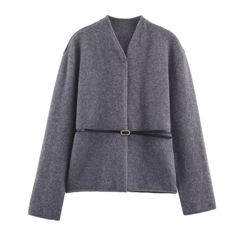 European American Women s Fashion Wool Belted Jacket Small