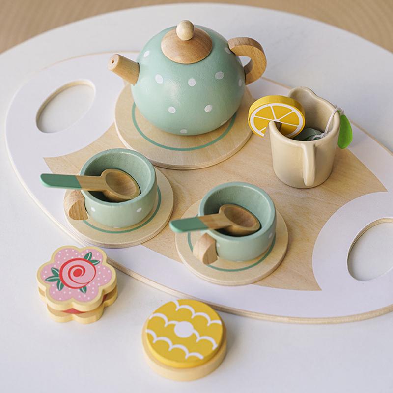 Non-Toxic Wooden Afternoon Tea Set Toy Kitchen Accessories Tea Party Food Play Early Educational Toys For Toddlers Children Kids Gifts