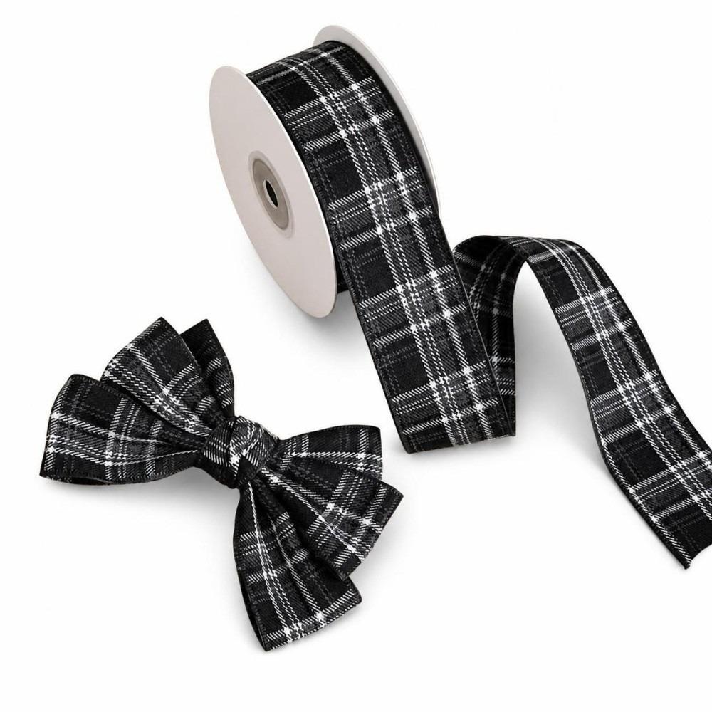 40MM Width Plaid Grid Ribbons Plaid Grid Printed Gift Wrapping Ribbons Christmas Decor