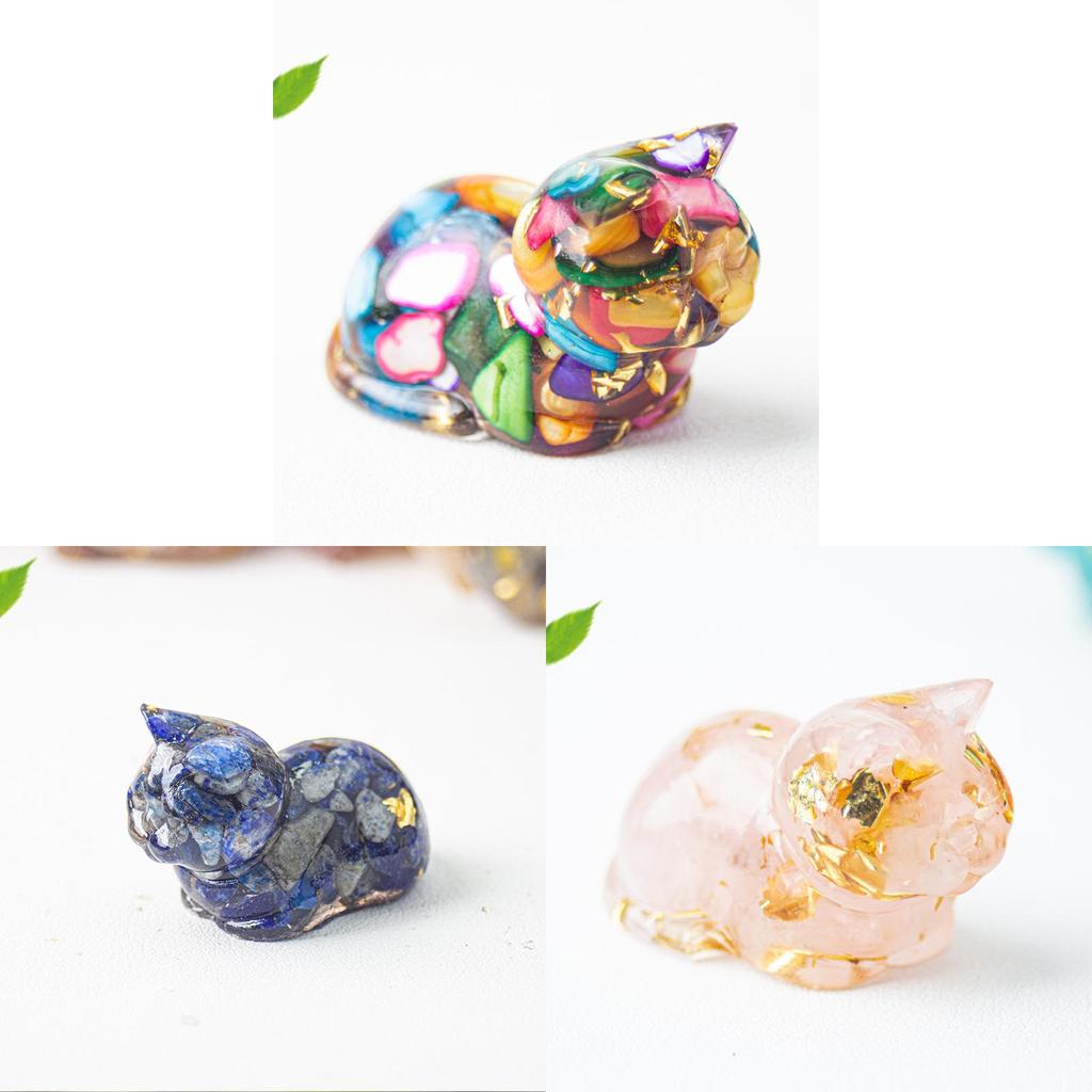 Cute Cat Resin Art Figurine With Crystals For Home Office Decor Gift For Kids