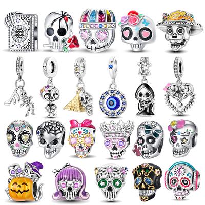 Koperen Halloween Schedel Geest Vleermuis Demon Hanger Bedels Passend voor Originele Armband Charm Kralen Ketting Doe-het-zelf Vrouwen Sieraden