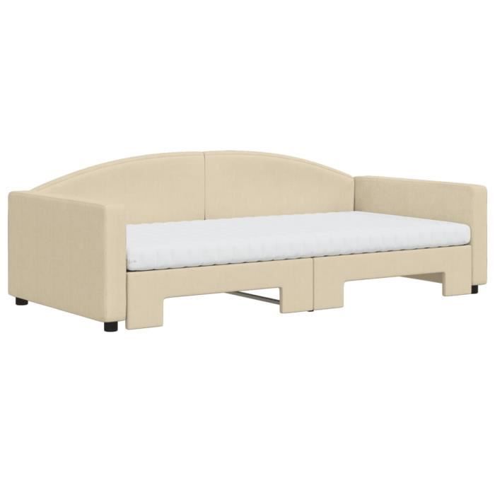 VidaXL Daybed with Trundle and Mattress Cream 100x200 Cm Fabric 3197215