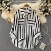 2026 Korean Style Women's Casual Mid-Length Multicolor Striped Shirt Jacket