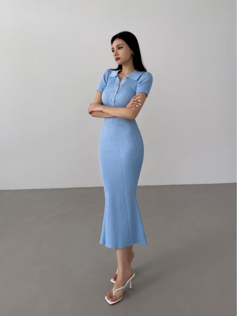 European & American Fishtail Knit Dress: Women's Summer Slim Fit Polo with Short Sleeves and Hip Wrap Skirt