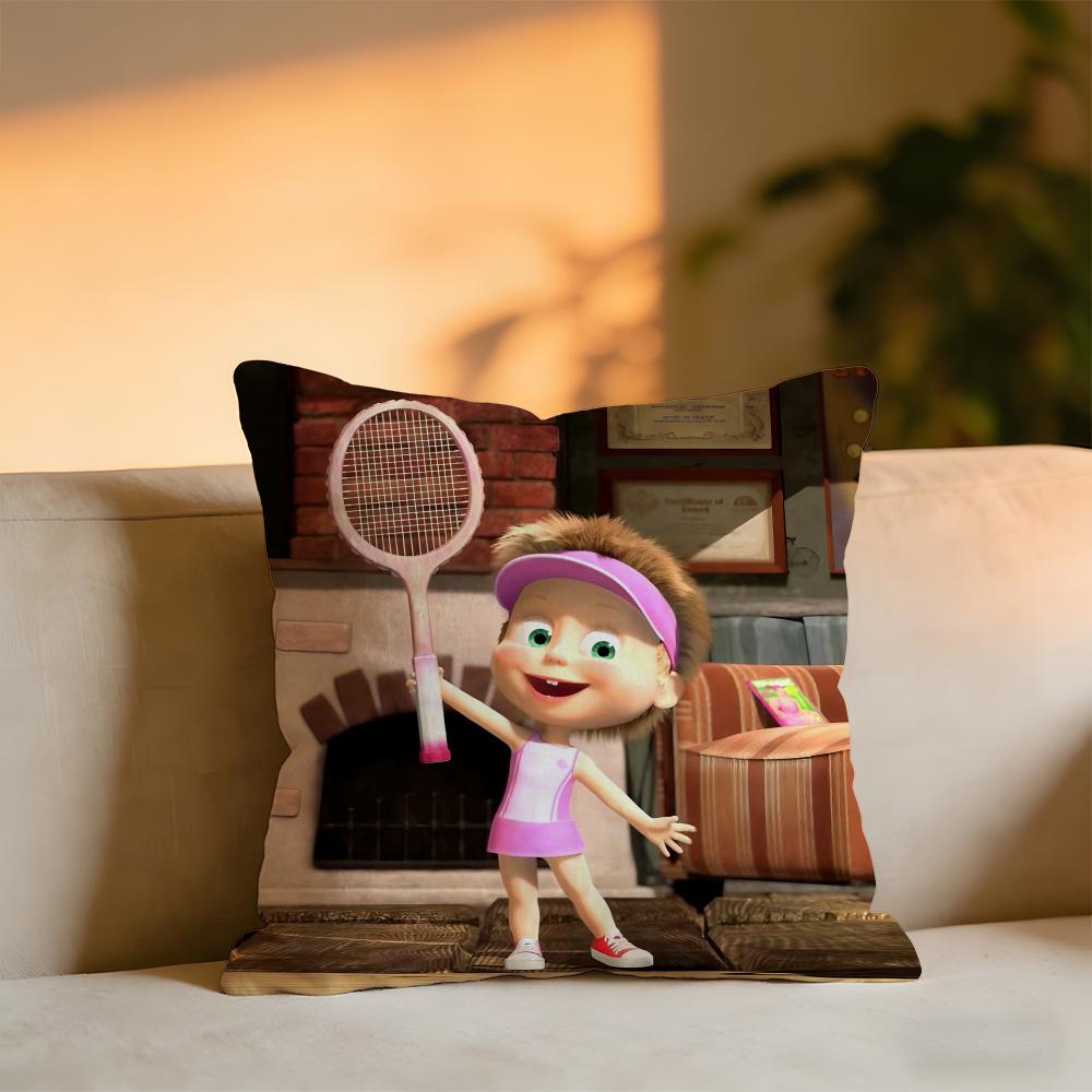 Masha And The Bear Cushion Cover Cozy Velvet Throw PillowSoft Warm Cushion For Sofa Bed