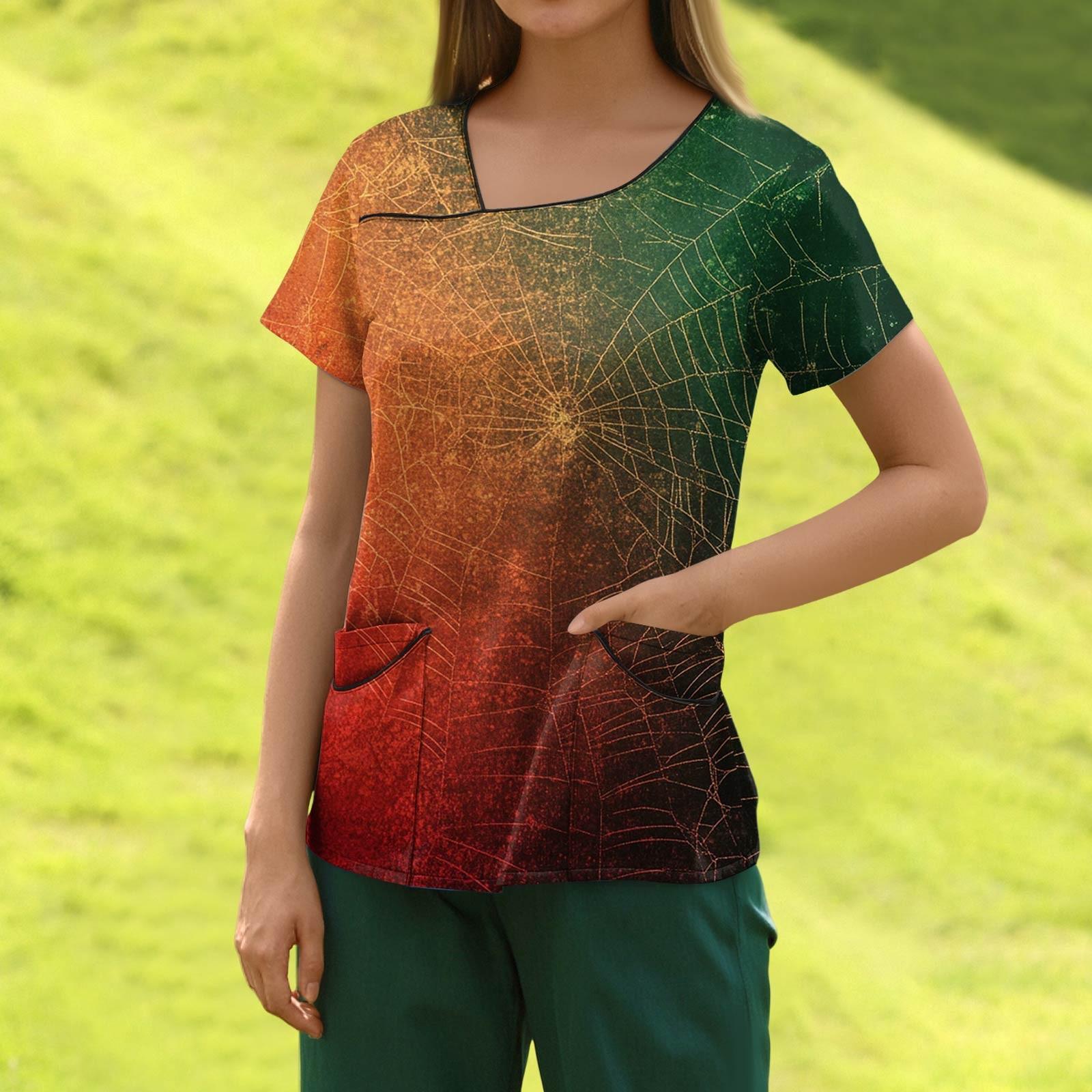 

Женская модная полосатая рабочая одежда с градиентным принтом и короткими рукавами с верхом с двойными карманами S