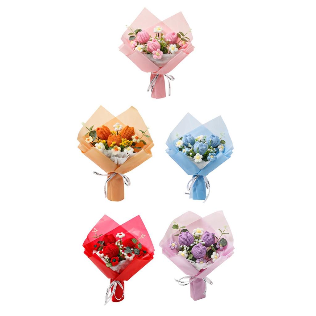 Crochet Flower Bouquet Artificial Photography Props Decorative Ornament Handmade Knitted Bouquet Gift for Family Friends