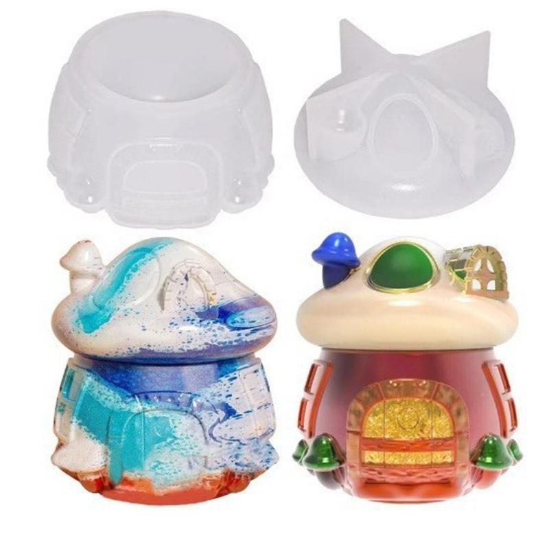 Round Mushroom Jar Casting Silicone Mold with Lid DIY Jewelry Storage Box Making Supplies For Home Office Accessories