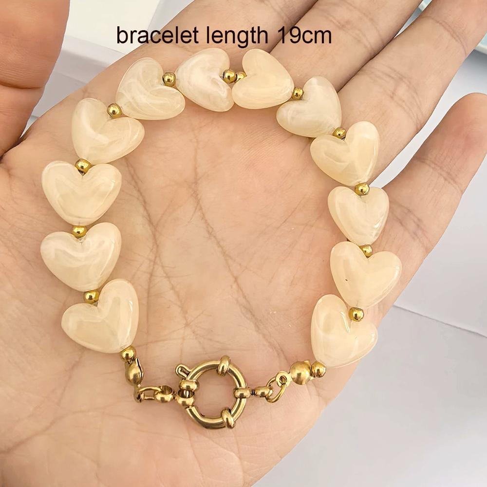 Heart Resin Necklace Women Choker Stainless Steel PVD Beads Sailor Clasp Waterproof Love Bracelet Diy Pendant Gold Vintage